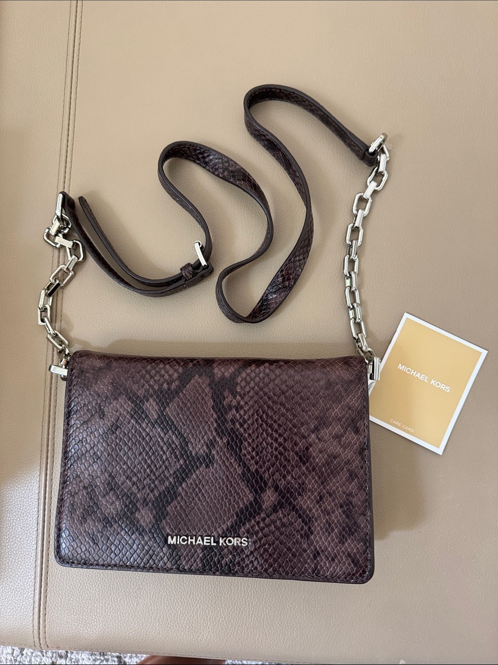 MICHAEL KORS Dark purple Snake-Embossed Crossbody with Silver Chain